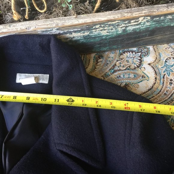 Real Comfort Wool Pea Coat Navy Blue Double Breasted L Vintage - Picture 10 of 12